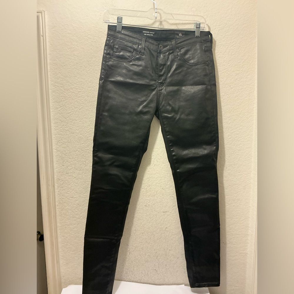 AG Adriano Goldschmied Black Coated Jeans Super Skinny Ankle The Legging 26 Reg